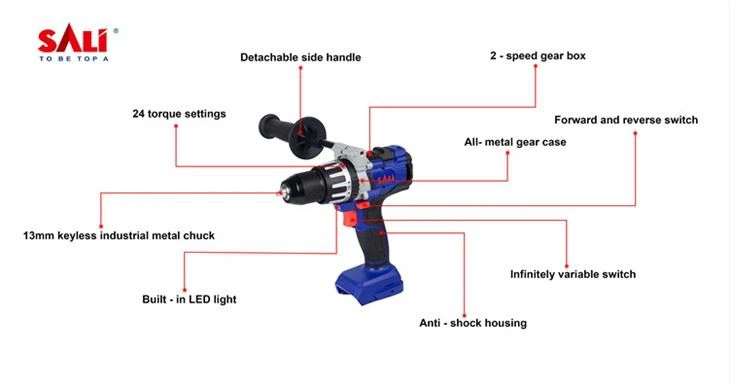 الليثيوم بلا فرش لاسلكي المطرقة حفر 13mm