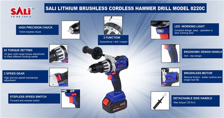 الليثيوم بلا فرش لاسلكي المطرقة حفر 13mm